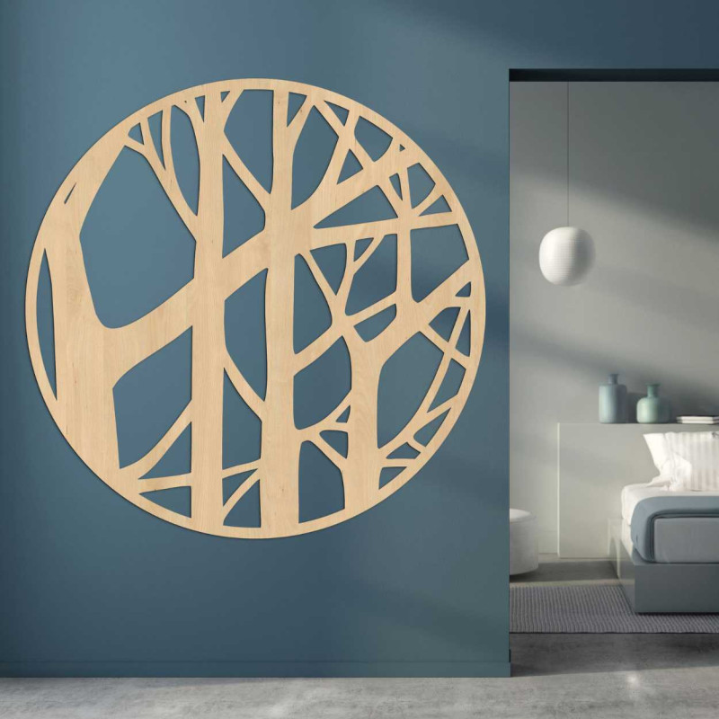 Minimalist decoration with branches in a circular wooden frame