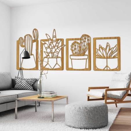 Modern wooden decoration of four paintings with a plant theme Modern wooden decoration of four paintings with a plant theme