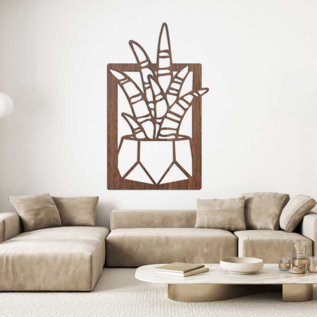 Four wooden decorative panels with a plant motif in a minimalist style