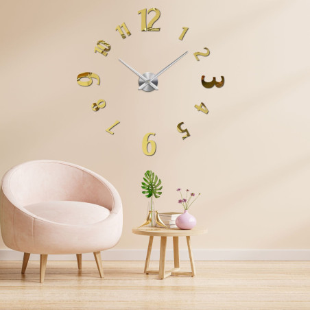 Large adhesive clocks with bold numbers and a metal center are the ideal solution for any modern interior.