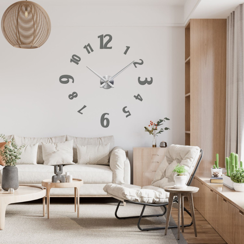 Large adhesive clocks with bold numbers and a metal center are the ideal solution for any modern interior.