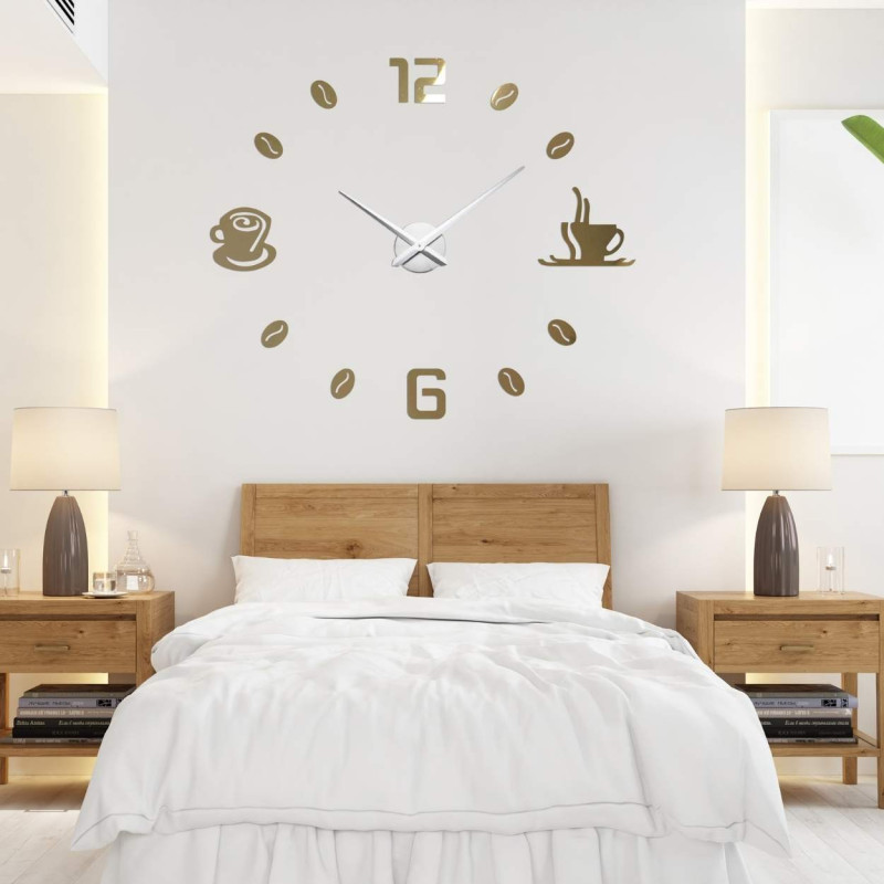 Large adhesive wall clock in a modern dining room interior