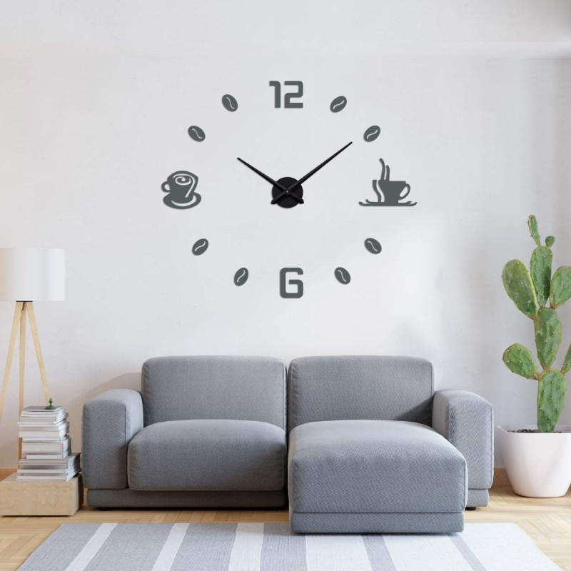 Large adhesive wall clock in a modern dining room interior