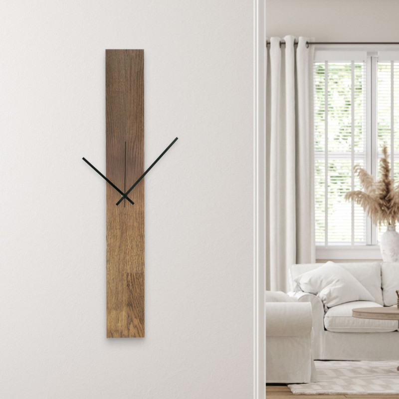 Oak wall clock painted black with Arabic numerals.