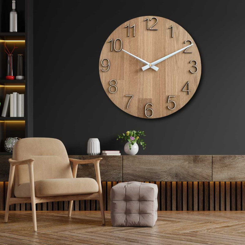 A close-up of a wooden dial with a subtle cutout in a natural style.