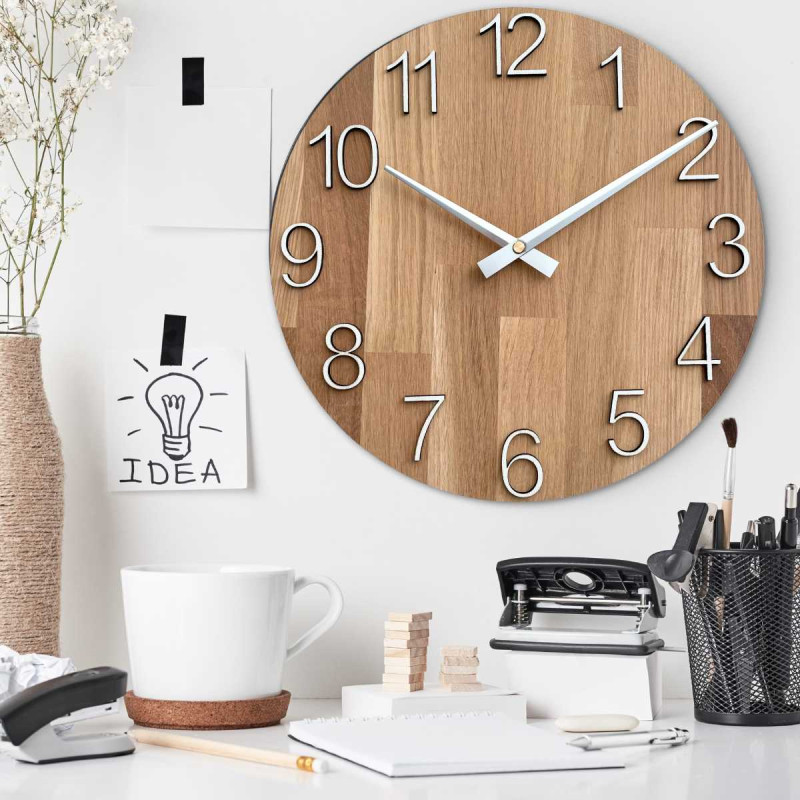Elegant wall clock made of solid oak - silver...