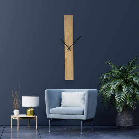 Minimalist Vertical Oak Wall Clock: Modern Handmade Wood Timepiece - OSMAN