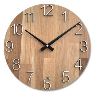 Wooden wall clock with visible material structure and smooth surface.