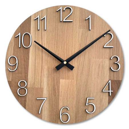 Wooden wall clock with visible material structure and smooth surface.