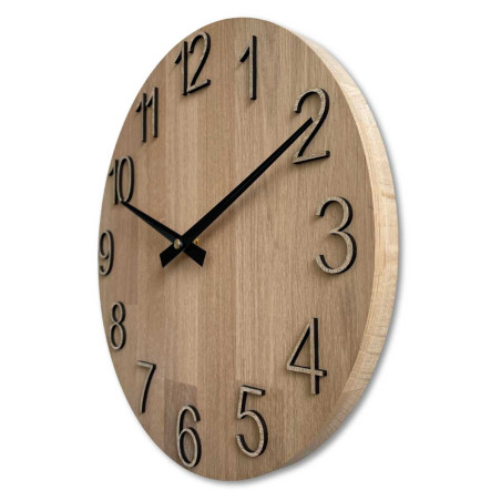 Wooden wall clock with visible material structure and smooth surface.