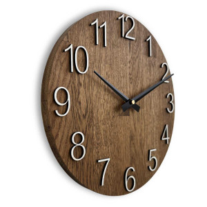 Natural wooden clock with a simple design and thin hands. 2