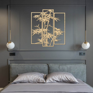 Modern three-piece painting with bamboo motif - Natural...
