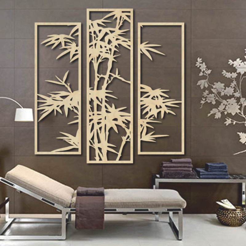 Three-piece metal painting with a bamboo motif - modern wall decoration for the interior