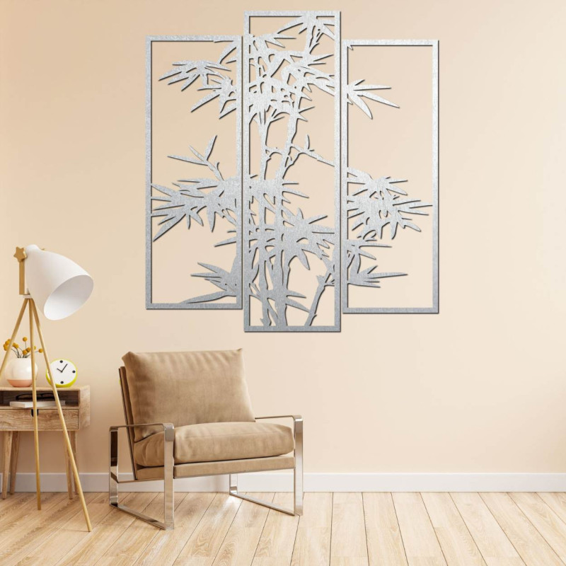 Three-piece metal painting with a bamboo motif - modern wall decoration for the interior