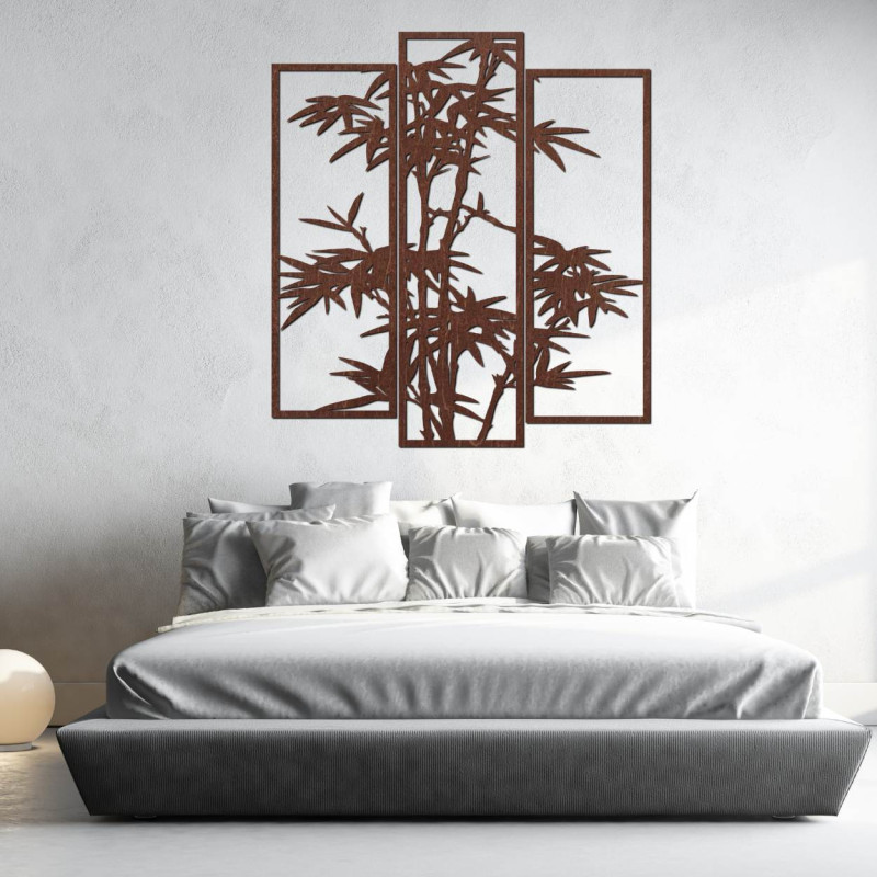 Three-piece metal painting with a bamboo motif - modern wall decoration for the interior