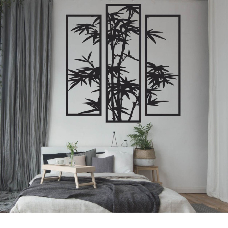 Three-piece metal painting with a bamboo motif - modern wall decoration for the interior