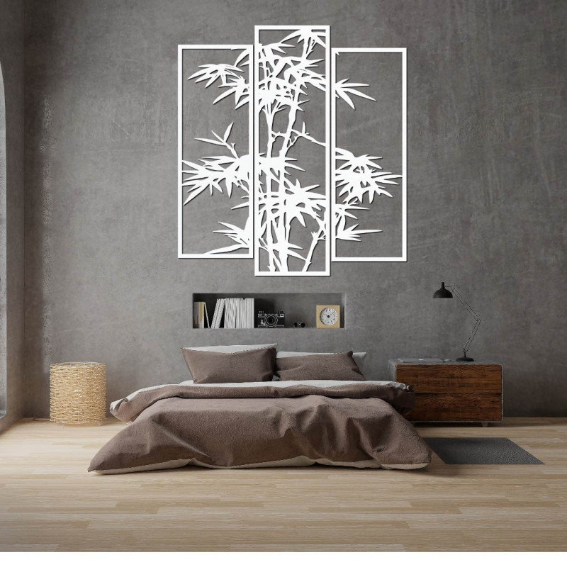Three-piece metal painting with a bamboo motif - modern wall decoration for the interior