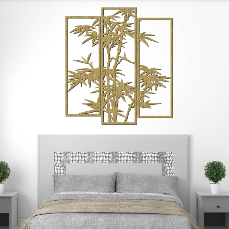 Three-piece metal painting with a bamboo motif - modern wall decoration for the interior