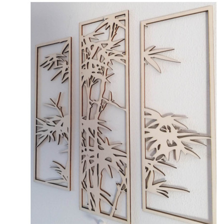 Black three-piece metal painting with bamboo - a stylish addition to your living room or office Black three-piece metal painting with bamboo - a stylish addition to your living room or office