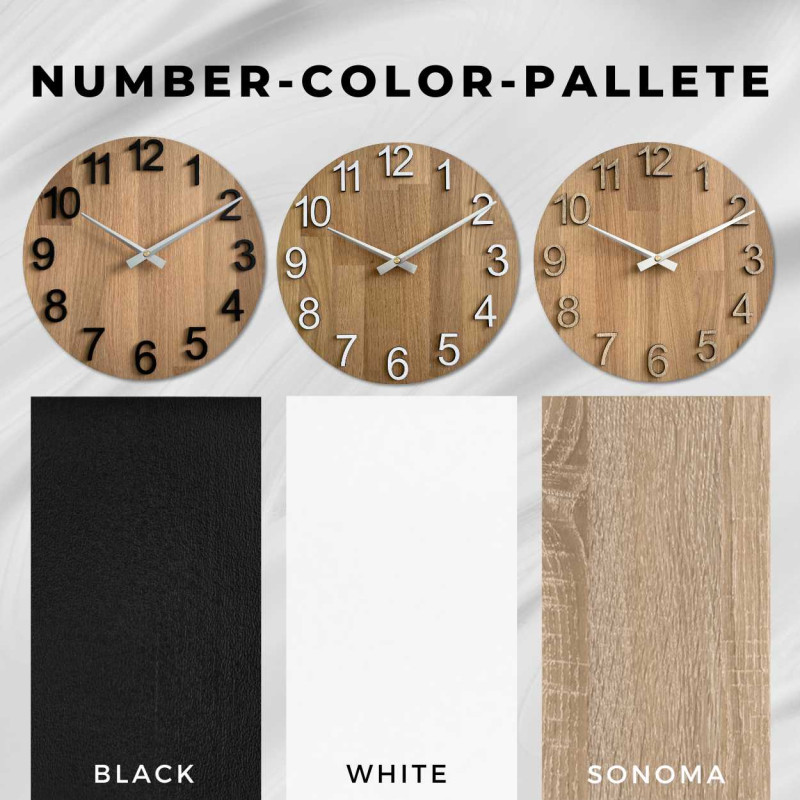 Round clock with bold numbers for easy reading of the time