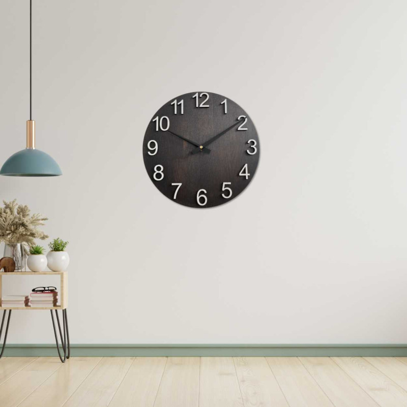 Wooden clock with a clean design and contrasting hands