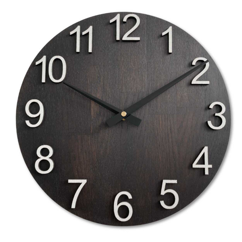 Wooden clock with a clean design and contrasting hands