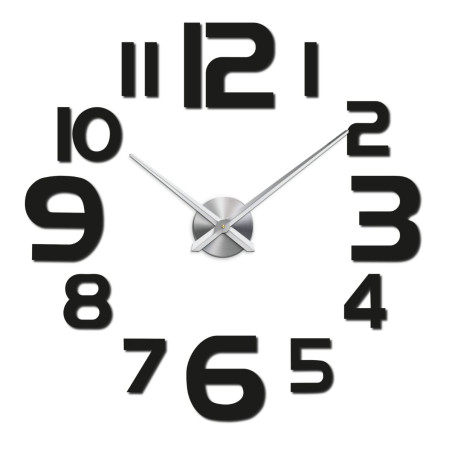 Modern adhesive wall clock with large black numbers and silver hands