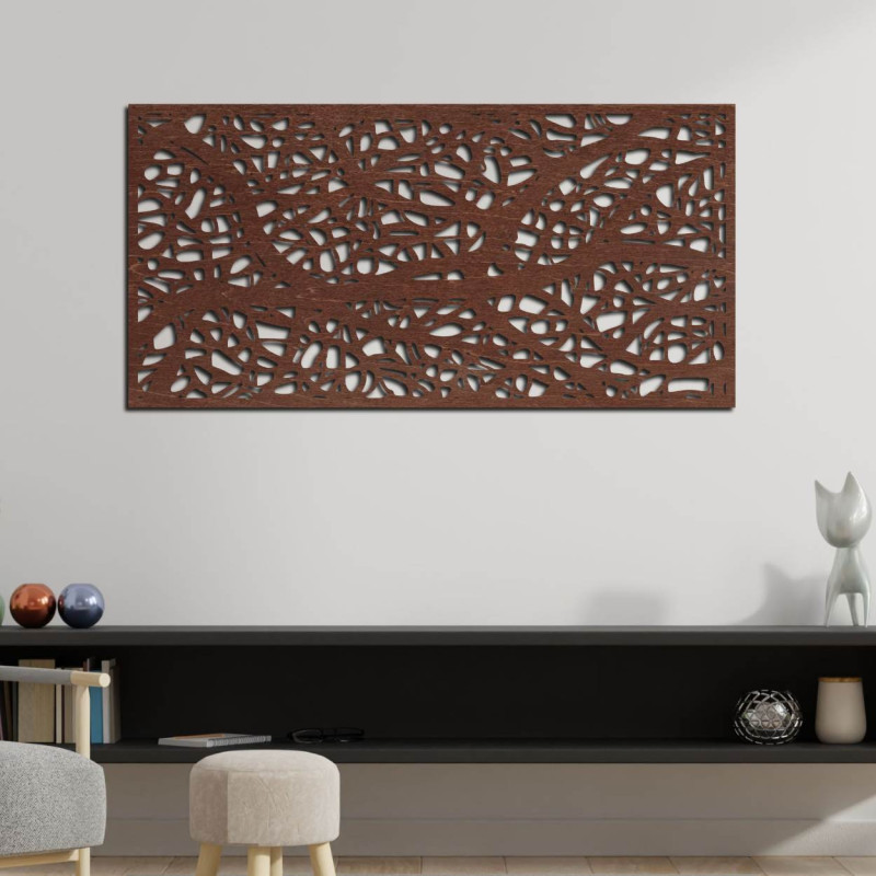 Wooden carved picture with a floral motif for the wall, decoration for the living room and interior.