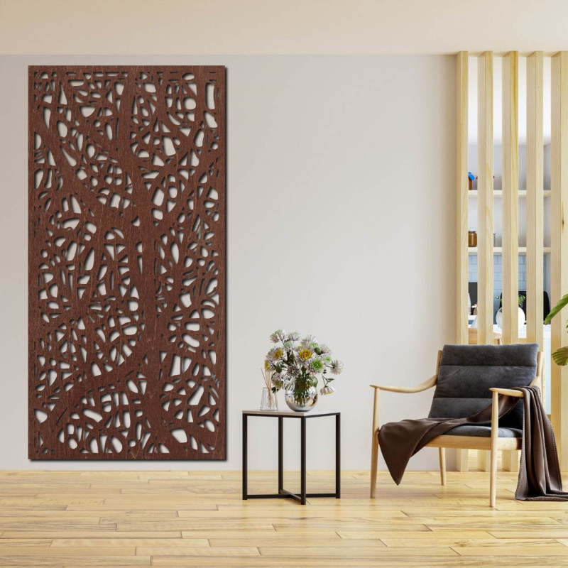 Wooden picture with a delicate floral motif, elegant wall decoration for the living room