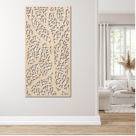 Unique wooden picture with a floral pattern, stylish wall decoration for the living room