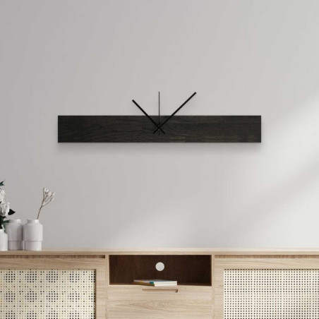 Rectangular wooden wall clock with contrasting black hands