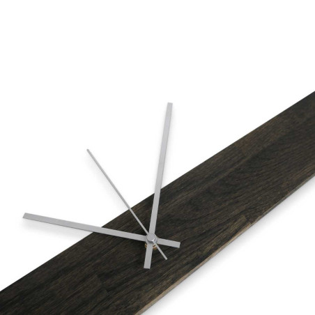 Wooden wall clock with black metal mechanism