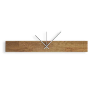 Wooden wall clock with a smooth circular shape and contrasting center.
