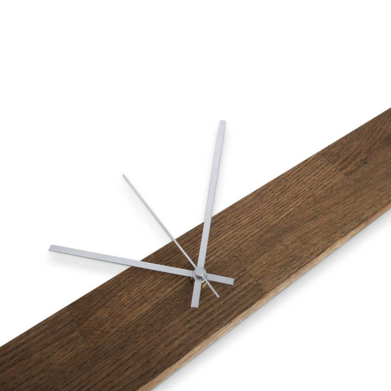 Wooden wall clock with black metal mechanism