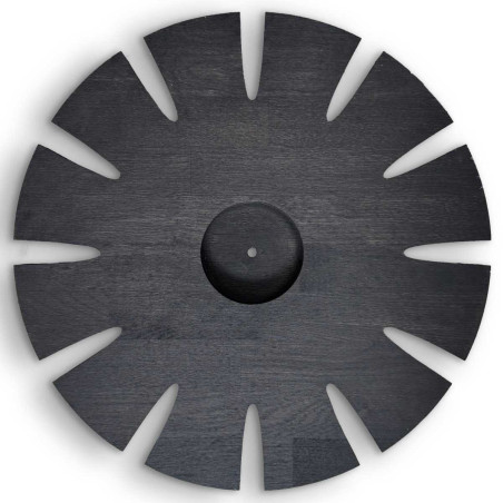 Modern circular wooden clock with a subtle pattern and a clean dial. Modern circular wooden clock with a subtle pattern and a clean dial.