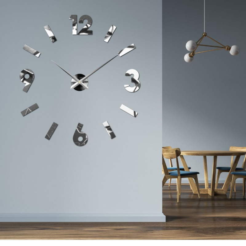 Gold 3D adhesive wall clock, modern decoration for the living room and kitchen