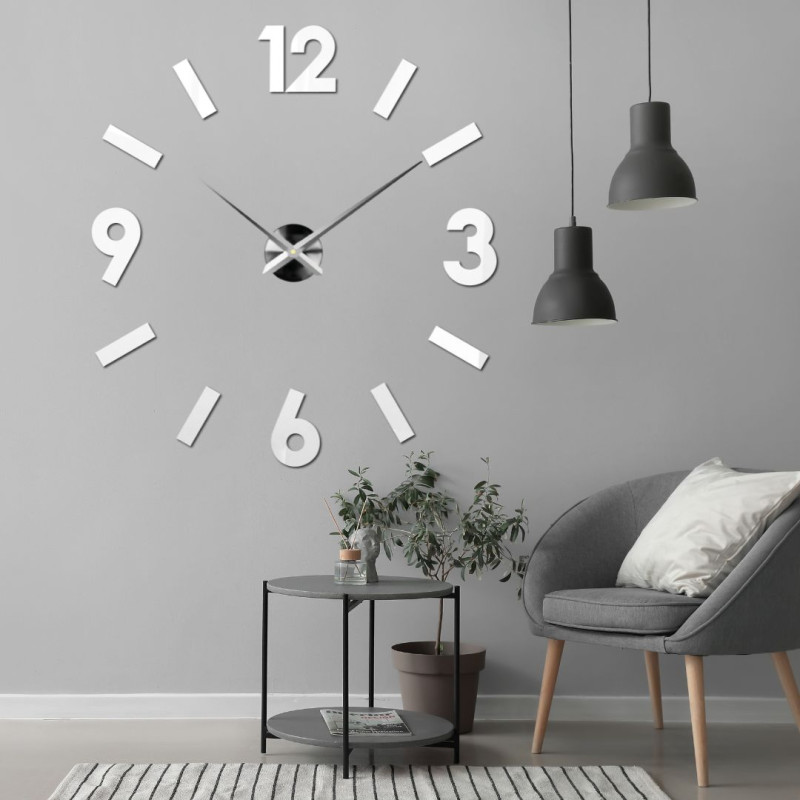 Gold 3D adhesive wall clock, modern decoration for the living room and kitchen