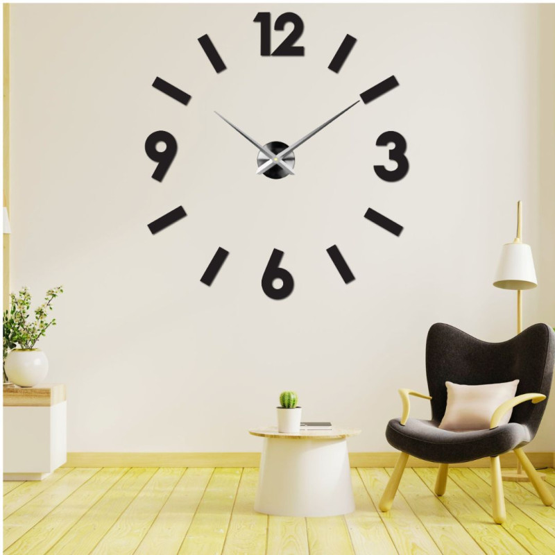 Gold 3D adhesive wall clock, modern decoration for the living room and kitchen