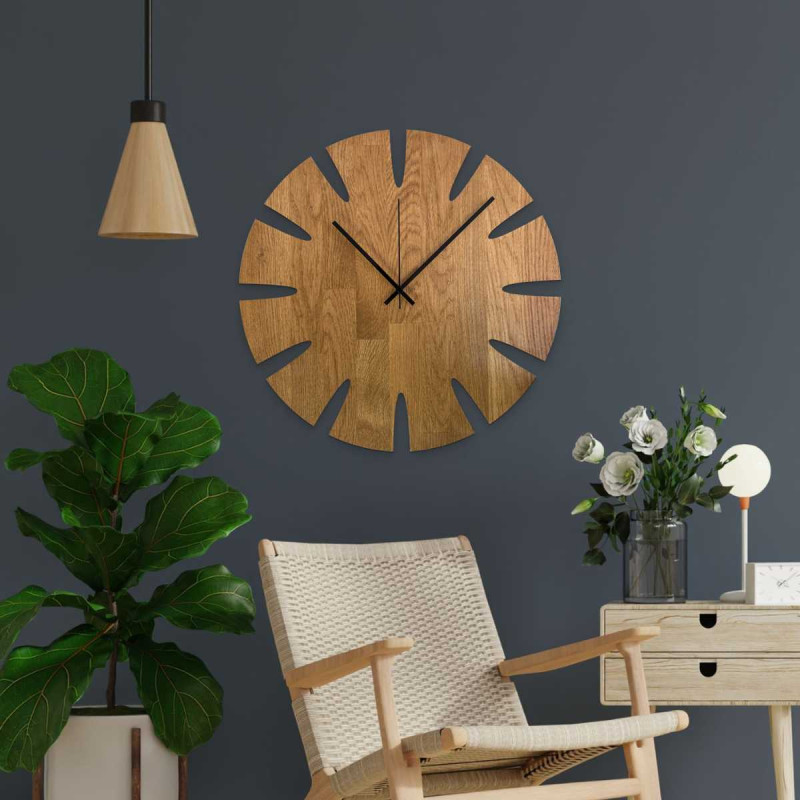 Solid wooden clock with a modern look for everyday use.
