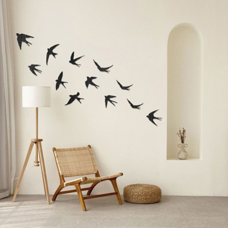 Swallow Wall Decor, Wooden Flying Birds, Nature-Inspired Art (Set of 12) - FLOCK