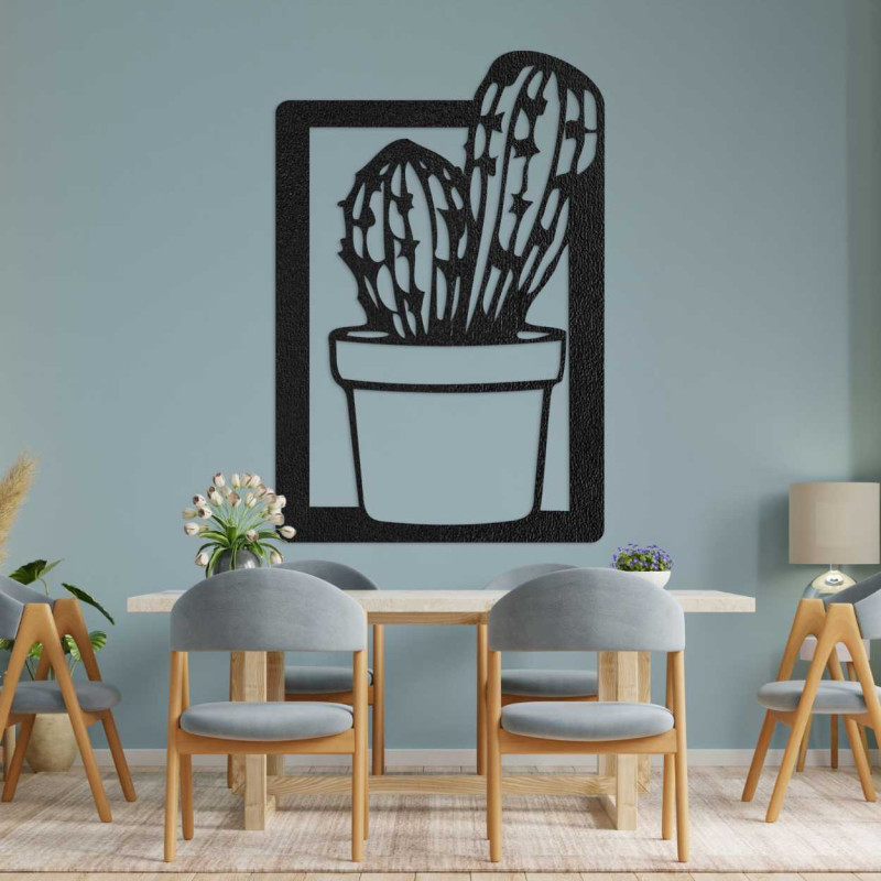 Carved wooden picture with a cactus motif, suitable for the living room or kitchen.