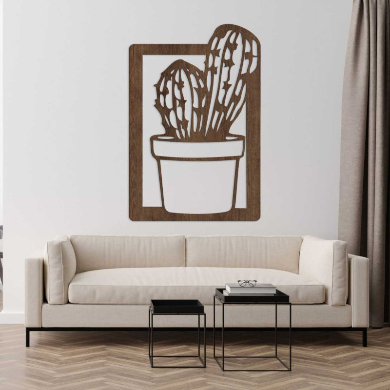 Carved wooden picture with a cactus motif, suitable for the living room or kitchen.