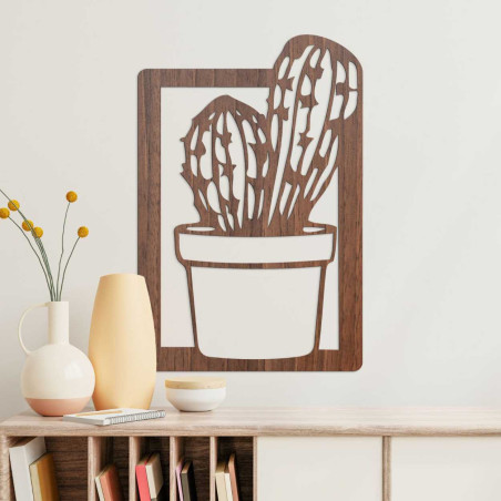 Large wood-relief wall decoration with a modern cactus motif. Large wood-relief wall decoration with a modern cactus motif.