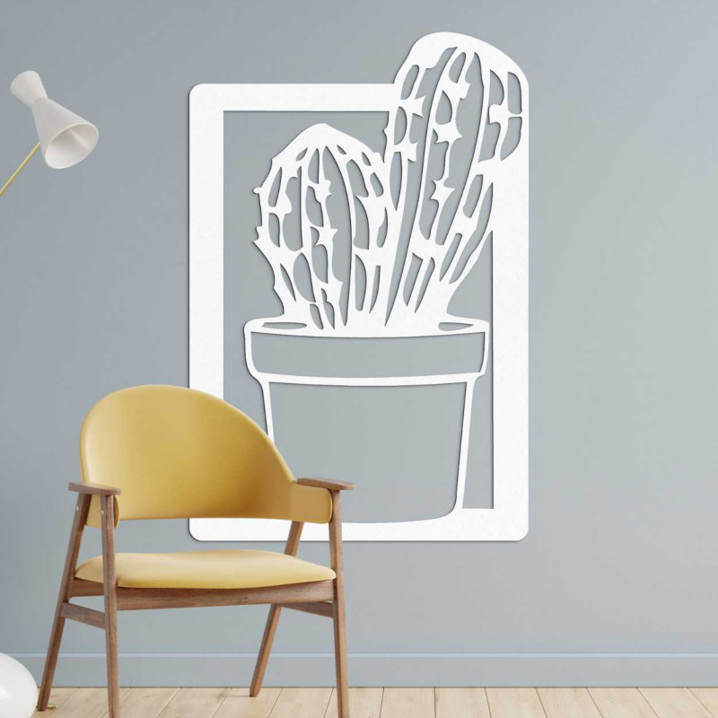 Carved wooden picture with a cactus motif, suitable for the living room or kitchen.