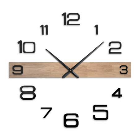 Minimalist wooden wall clock with metal hands and distinctive numbering.