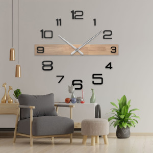 Luxurious wooden wall clock with a minimalist design and contrasting numbers. 2