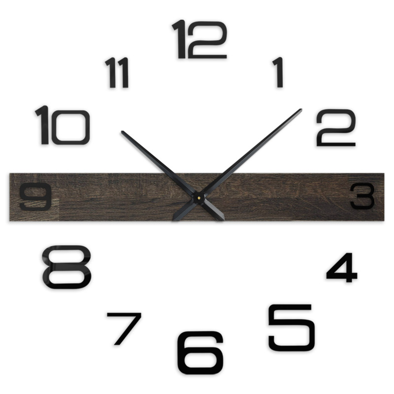 Stylish wooden clock for the living room with distinctive numbers and elegant hands.