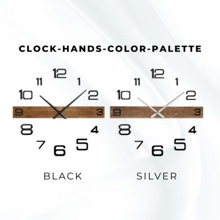 Designer wooden wall clock with dark hands and separate, large numbers. Designer wooden wall clock with dark hands and separate, large numbers.