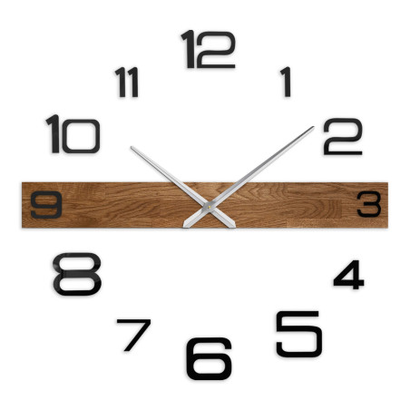 Large wooden wall clock with black Arabic numerals and dark hands, suitable for the living room. Large wooden wall clock with black Arabic numerals and dark hands, suitable for the living room.