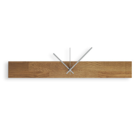 Minimalist wall clock with a wooden part and black, easily visible numbers.